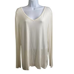 Daily Ritual Women's Ivory V-Neck Long Sleeve Top Size XL Modern Minimalist Chic